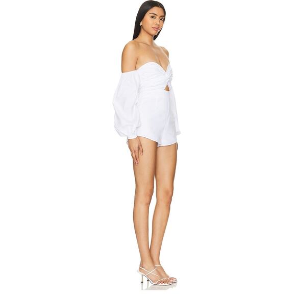 NEW More to Come Flynn Ruched Sleeve Romper White XS - Picture 2 of 8